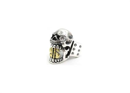 Two Tone Plated CZ Studded Dollar Skull Mens Ring